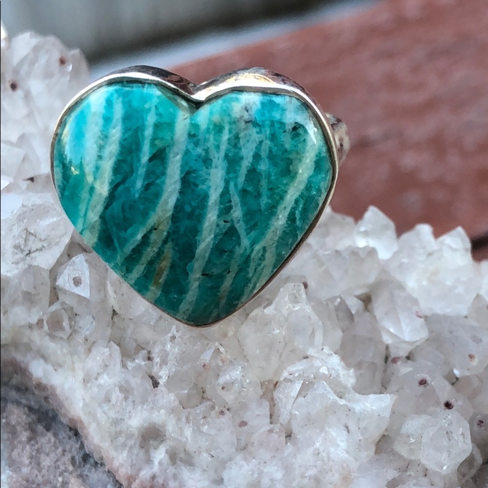 BOUTIQUE RUSSIAN AMAZONITE 925 SILVER RING, SZ 8.5
